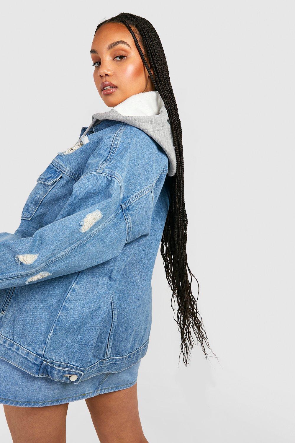 Plus size hooded denim jacket on sale